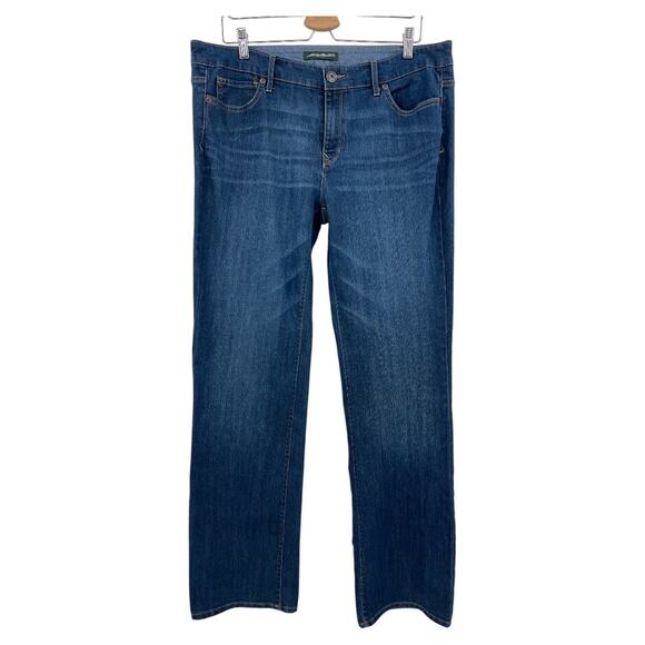 Eddie Bauer 14 / 32 LONG Dark Wash Blue Jeans Straight Leg Stretch SU5098 - Picture 1 of 11